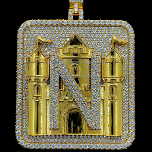 Hot Custom 925 <b>Silver</b> & Gold Plated 10k 14k 18k Iced Moissanite <b>Letters</b> Pendant <b>Necklace</b> For Men Hip Hop Style Hip Hop Jewelry - Product Image 1