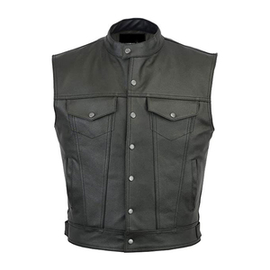 Chaleco de Cuero PU para Hombre, Estilo Motero, Cuello Alto, Cierre de Botones, Color Sólido, Ropa Exterior de Otoño, Corte Regular - Product Image 1