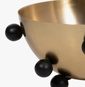 Bol décoratif moderne de luxe en laiton avec pieds sphériques noirs, bassin de table créatif artisanal doré, unique - Product Image 2