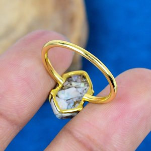 Natural Ethiopian Opal Copper Hexagon Shape Handmade <b>Ring</b> 18k Gold Micron Over 925 Sterling <b>Silver</b> - Product Image 4