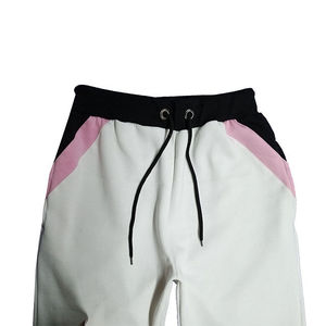 <b>Men</b> Color Blocked Canvas Sweatpants Elastic Waist Drawstring Closure Spliced Design Casual Joggers Dark Pink <b>White</b> Black 100% - Product Image 3