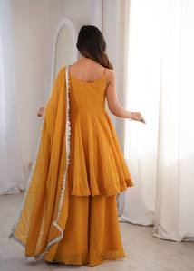 Ensemble Kurta et pantalon traditionnel indien pakistanais en rayonne jaune pour femme, coupe ample longueur cheville avec dupatta pour Diwali - Product Image 6