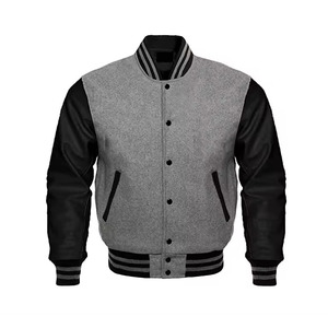 Cow Hide Leather Sleeves Genuine Wool Body Letterman baseball Jacket <b>Covered</b> <b>Button</b> Closure Comfortable jacket for men - Product Image 5