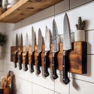 Barre magnétique porte-couteaux en bois faite à la main, écologique, durable et robuste, pour déossage, support mural puissant, vente en gros usine - Product Image 1