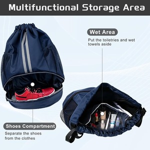 Drawstring Gym Backpack with Shoe Compartment Sports String Bag for Soccer Basketball Swimming Beach Travel Men Women Wholesale - Product Image 2