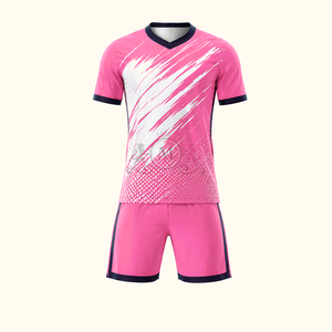 Ensemble de maillot de football rose pour homme, col en V, manches courtes, imprimé géométrique sublimé, évacuation de l'humidité, vêtements toutes saisons - Product Image 2