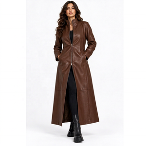 Abrigo Largo de Piel de Oveja Genuina Personalizado para Mujer, con Cierre Completo, Cuello Alto, Abrigo de Cuero de Longitud Completa, Ropa de Invierno Premium para Mujer - Product Image 1