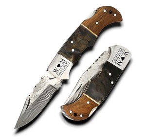 Cuchillo Plegable Premium de Acero Inoxidable Damasco con Mango de Cuerno de Jabalí y Madera, Antioxidante de por Vida, para Caza y Camping, Venta al por Mayor OEM/ODM - Product Image 1
