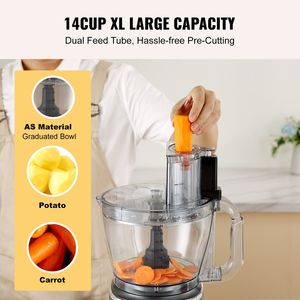 Robot da cucina elettrico professionale da 14 tazze 600 watt lama in acciaio inossidabile facile montaggio e pulizia tritatutto per verdure nere impastare - Product Image 3