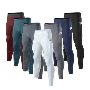 Collants de compression personnalisés OEM pour hommes, séchage rapide, respirants, couche de base de sport, poche latérale, taille élastique, longueur cheville, Spandex/Polyester - Product Image 1
