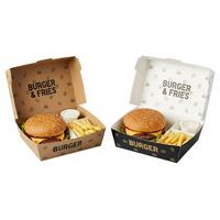 Boîte à hamburger en carton kraft imprimée sur mesure, résistante à la graisse, pour repas combinés, restauration rapide, à emporter, emballage de déjeuner, type coquille