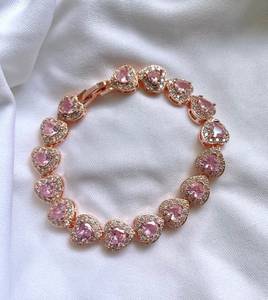 Rose Gold Plated 9K <b>Solid</b> Gold Trendy Heart Lab Grown Diamond Chain Link Bangle <b>Bracelet</b> for Women Party Gift Jewelry - Product Image 3