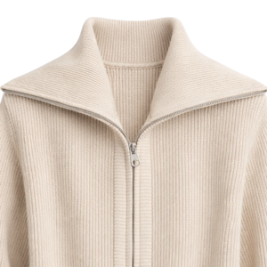 Veste en tricot zippée pour femme, texture côtelée douce, manches longues, col large, vêtement d'extérieur léger et décontracté pour tous les jours - Product Image 6