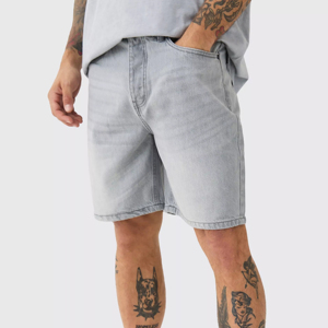 Pantalones Cortos de Mezclilla para Hombre, Corte Holgado, Pierna Ancha, Desgastados, Color Gris Claro, Algodón Rígido, Ropa Casual Urbana - Product Image 3