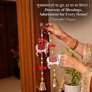 Decoración Festiva Tradicional India al por Mayor para Diwali y Ramadán, Adorno de Pared con Diseño de Vaca Pichwai, Lazos de Madera Hechos a Mano, Dorado Premium - Product Image 3