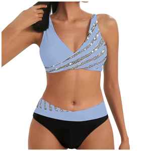 Solid Trader Elite Comfort Adjustable Waistband Elastic Fabric Stylish Rhinestone High Performance Summer Wear Women <b>Bikini</b> - Product Image 3