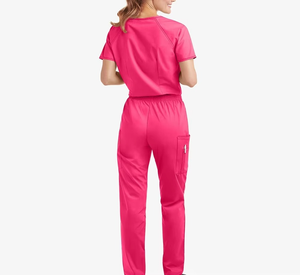 Tenue d'hôpital pour femmes, uniforme médical en tissu tissé, logo personnalisé, spandex, design moderne avec fermeture éclair, pantalon large, mouvements faciles - Product Image 2
