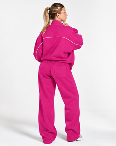 OEM <b>Women</b> Contrastline Zip Up Tracksuit Two Piece Casual Set Relaxed <b>Jacket</b> Wide Leg Pants Coordinated Outfit Wholesale Clothing - Product Image 2