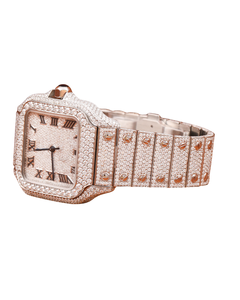 Reloj de Diamantes Redondos en Oro Blanco con Esfera Romana para Hombre, Ideal para Bodas y Fiestas, Reloj de Diamantes para Venta de Exportación - Product Image 3