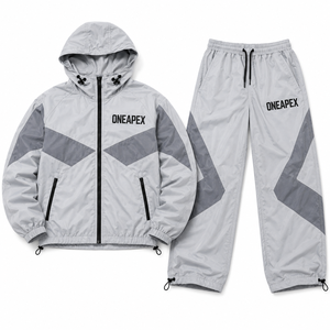 Ensemble de survêtement coupe-vent gris clair pour homme, veste à capuche, pantalon de survêtement, vêtements de sport personnalisés, streetwear, tenue d'entraînement deux pièces - Product Image 3