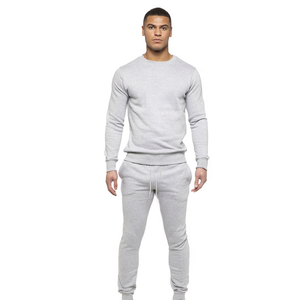 Men's Gray Crew Neck Sweatshirt And Pants <b>Set</b> Solid Color Casual <b>Knitted</b> Autumn Wear Tracksuit For Men - Product Image 1