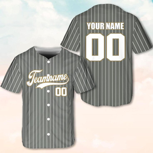 Maillot de baseball personnalisé gris et blanc uni à manches courtes, boutonné sur le devant, sublimé, respirant, anti-humidité, 100 % polyester, unisexe - Product Image 1