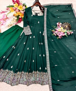 Vestido de Noche con Bordado Verde y Lentejuelas, Dupatta, Ropa de Boda para Mujer, Estilo Indio Elegante 86084 WW-:1274 - Product Image 3