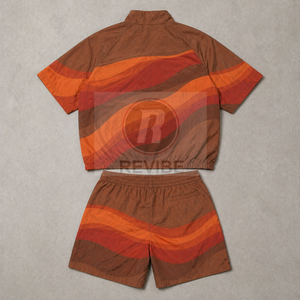 Ensemble veste et short pour homme, couleur dégradée, manches courtes, polyester respirant, coordonnés pour l'été, avec cordon de serrage à la taille et poche latérale - Product Image 2