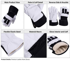 Meilleurs gants de rigueur canadiens en cuir de chèvre et tissu de coton, usage général, durables, pour le travail industriel, avec manchette de sécurité antistatique - Product Image 3