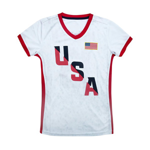 USA Men's V-Neck Volleyball Jersey White Red Black Sublimated Moisture Wicking Athletic Fit Short Sleeve Mesh Apparel - Product Image 1