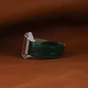 Reloj de Lujo Clásico Cuadrado de Acero Inoxidable con Esfera de Números Árabes, Diamantes Tallados en Moissanita, Correa de Cuero Verde Semibrillante Multicolor - Product Image 4
