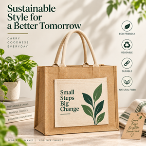 Eco-Friendly Jute Tote <b>Bag</b> with Printed Leaf Design Small Size Double Shoulder & <b>Rope</b> Handles-Reusable Gift & Shopping <b>Bag</b> - Product Image 4