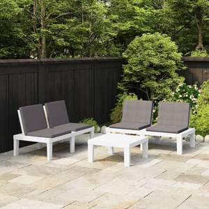 Ensemble de salon de jardin blanc anthracite avec coussins, 4 places, mobilier d'extérieur, design contemporain, structure en plastique - Product Image 1