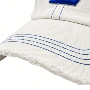 <b>Men</b> White Denim Dad Hat Royal Blue Letter Embroidery Distressed Cotton <b>Baseball</b> <b>Cap</b> Adjustable Casual Outdoor Fashion - Product Image 5