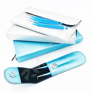 แหนบต่อขนตาเคลือบสีฟ้า RMI ปลายสแตนเลสสีเงิน พร้อมกล่องแม่เหล็กและซองหนัง - Product Image 6
