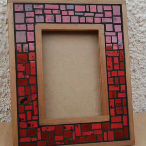 Handmade Resin Mosaic Photo <b>Frame</b> Rectangular Wood Border Red Tiled Surface Desktop Picture Holder Home Office items - Product Image 1