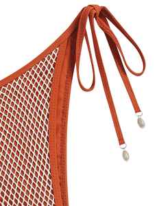 Bikini de Dos Piezas de Secado Rápido para Mujer, Tanga Triangular con Cordones de Malla, Decoración de Encaje, Talla Adulto, para Playa y Piscina - Product Image 6