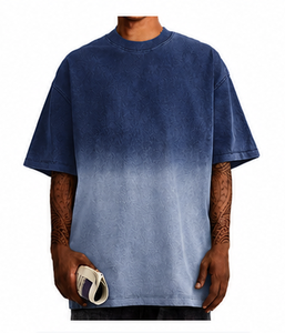 T-shirt décontracté pour homme, coupe classique, 100 % coton délavé, teinture par immersion, manches courtes, col rond, vert uni, en jersey tricoté, streetwear vierge - Product Image 2