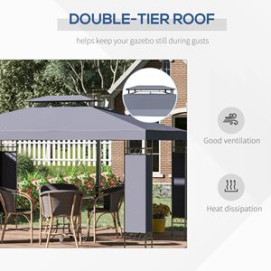 Gazebo da Giardino 13FT X 10FT Grigio con Tetto a Doppia Ventilazione, Struttura in Acciaio e Telo in PE per Prato, Cortile e Terrazza - Product Image 4