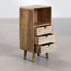 Vandana Amber Core mango wood nightstand with 3 <b>drawers</b> - Product Image 3