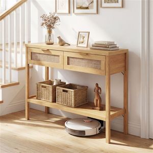 Consolle in Rattan PE Robusto da 40 Pollici con Cassetti Contenitori e Ripiano Inferiore per Ingresso, Corridoio o Soggiorno - Product Image 2