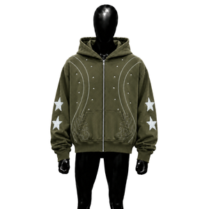 CASUAL OLIVE ZIP UP HOODIE URBAN FASHION HEAVYWEIGHT LOOSE FIT HOODIE RELAXED FIT PREMIUM STREETWEAR PREMIUM STREETWEAR COMFY ST - Product Image 1