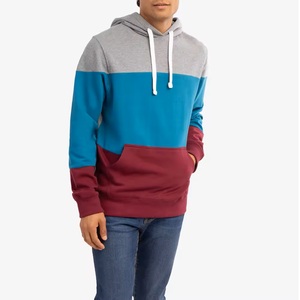 เสื้อฮู้ดผู้ชายแบบคัลเลอร์บล็อก ทรงปกติ ผ้าฝ้ายถัก 100% สไตล์ลำลองสำหรับฤดูใบไม้ร่วง ดีไซน์กระเป๋าเสื้อ แขนยาว - Product Image 3
