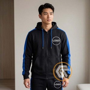 Customized 100% Cotton <b>Fleece</b> Zip-Up Pullover Hooded Solid Winter Men's Breathable & Quick Dry Embroidered <b>Jacket</b> - Product Image 2