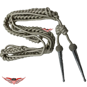 Aiguillette de parade tressée argentée en Mylar argenté avec fil torsadé argenté et cordons d'épaule à embouts argentés - Product Image 2