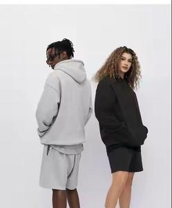 Conjunto de Sudadera con Capucha y Pantalones Cortos de Camuflaje Unisex, 100% Algodón Tejido, Suave y Cómodo, Ropa Casual para Estar en Casa, Gris Jaspeado y Negro - Product Image 6