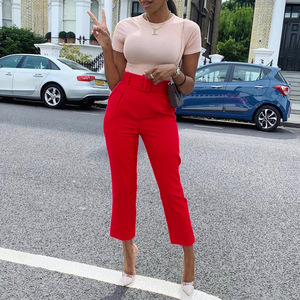 High Waist Pencil Pants With Pockets Ankle-Length Casual Summer Women's <b>Trousers</b> Crepe Fabric Anti-Wrinkle Zipper Fly - Product Image 4