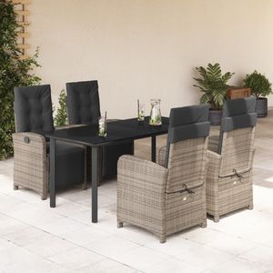 5 Piece Gray Poly <b>Rattan</b> Patio Dining Set with <b>Cushions</b> Elegant Garden Sets - Product Image 1