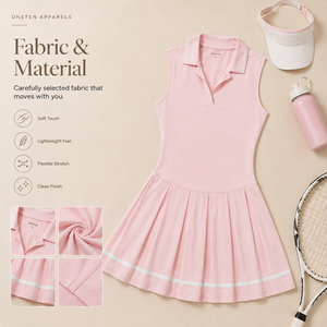 Vestido de tenis sin mangas de poliéster para mujer, con cremallera frontal, cuello rosa suave con solapa en contraste, falda plisada, estilo deportivo ajustado. - Product Image 6