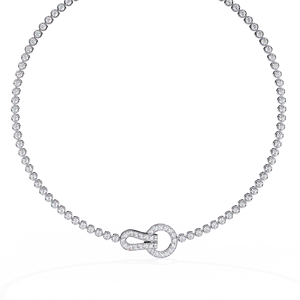 10K 14K 18K White Gold Horseshoe Buckle <b>Necklace</b> Round Bead Chain for Modern Women’s <b>Statement</b> Diamond Jewellery Collection - Product Image 1